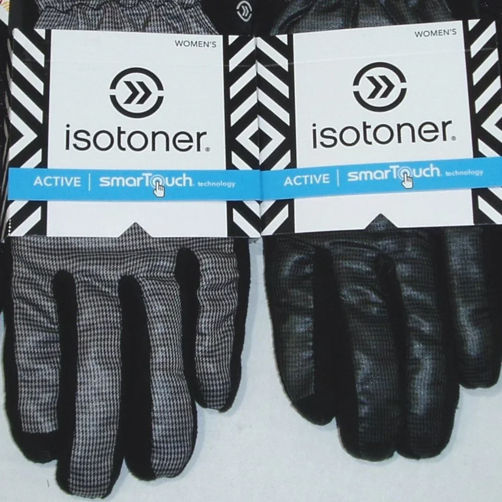 Grey Black M/L 2 pr Isotoner Active Gloves Womens - Picture 2 of 13